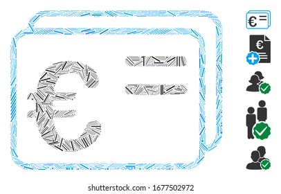 Dash Mosaic basiert auf Euro-Konto-Karten Symbol. Mosaike Vektorillustration Euro-Kontonerkarten werden mit vereinzelten Dash-Spots erstellt. Bonussymbole werden hinzugefügt.