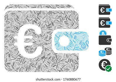 Dash Mosaic based on Euro purse icon. Mosaic vector Euro purse is designed with randomized dash items. Bonus icons are added.