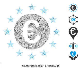 Dash Mosaic based on Euro union stars icon. Mosaic vector Euro union stars is designed with scattered dash elements. Bonus icons are added.