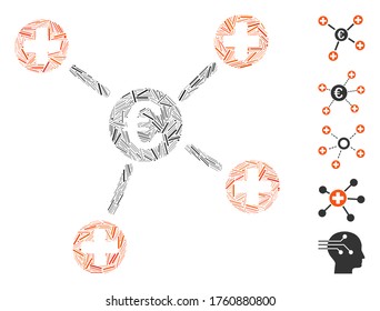 Dash Mosaic based on Euro medical links icon. Mosaic vector Euro medical links is formed with scattered dash spots. Bonus icons are added.