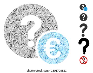 Dash Mosaic basierend auf Euro Balance Abfragesymbol. Mosaik Vektor Euro Balance Abfrage ist mit zufällig zufälligen Schlüpfartikeln entworfen. Bonussymbole werden hinzugefügt.