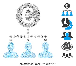 Dash Mosaic based on Euro payment clients icon. Mosaic vector Euro payment clients is composed with random dash items. Bonus icons are added.