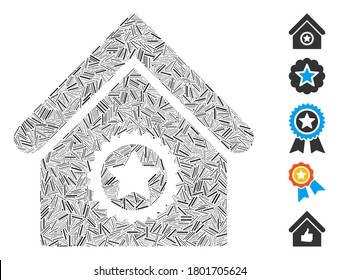 Dash Mosaic based on excellent building icon. Mosaic vector excellent building is composed with randomized dash items. Bonus icons are added.