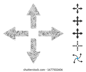 Dash Mosaic based on expand arrows icon. Mosaic vector expand arrows is formed with scattered dash spots. Bonus icons are added.