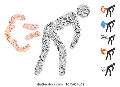Dash Mosaic based on fart icon. Mosaic vector fart is created with randomized dash dots. Bonus icons are added.
