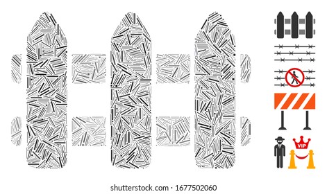 Dash Mosaic based on fence icon. Mosaic vector fence is created with random line items. Bonus icons are added.