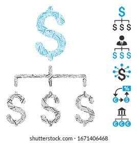 Dash Mosaic based on financial hierarchy icon. Mosaic vector financial hierarchy is created with randomized dash spots. Bonus icons are added.