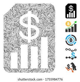 Dash Mosaic based on financial report icon. Mosaic vector financial report is designed with randomized dash elements. Bonus icons are added.