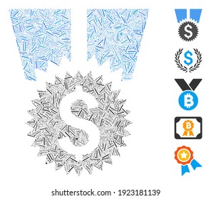 Dash Mosaic based on financial medal icon. Mosaic vector financial medal is formed with scattered dash items. Bonus icons are added.