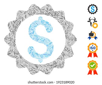 Dash Mosaic based on financial seal icon. Mosaic vector financial seal is designed with scattered dash spots. Bonus icons are added.