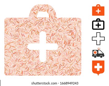 Dash Mosaic based on first aid icon. Mosaic vector first aid is composed with scattered dash dots. Bonus icons are added.