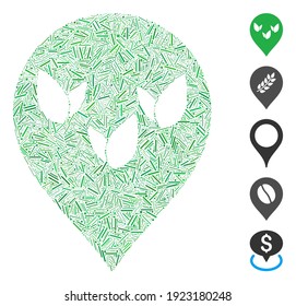 Dash Mosaic basierend auf dem Markierungssymbol für Flora. Mosaik Vektorflora Feldmarker besteht aus randomisierten Dash-Elementen. Bonussymbole werden hinzugefügt.