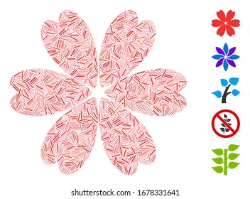 Dash Mosaic basado en el icono de la flor. La flor vectorial mosaica está compuesta por elementos de guiño dispersos. Se agregan iconos de bonificación.