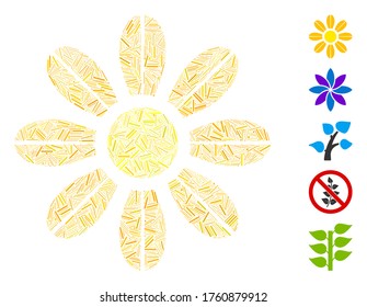 Dash Mosaic based on flower icon. Mosaic vector flower is created with scattered hatch dots. Bonus icons are added.