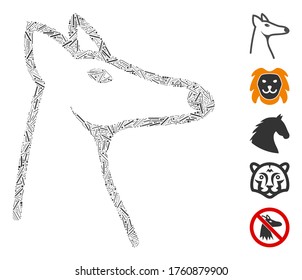 Dash Mosaic based on fox head icon. Mosaic vector fox head is created with random dash items. Bonus icons are added.