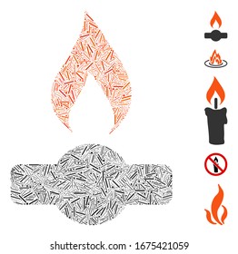 Dash Mosaic based on gas flame icon. Mosaic vector gas flame is formed with randomized dash items. Bonus icons are added.