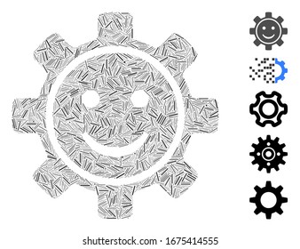 Dash Mosaik auf der Grundlage des Ganglächelsymbol. Das Mosaik-Vektorillustration-Lächeln ist mit zufälligen Dash-Punkten entworfen. Bonussymbole werden hinzugefügt.