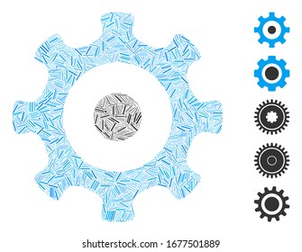 Dash Mosaik auf der Grundlage der Zahnradsymbol. Die Mosaik-Vektorillustration besteht aus verstreuten Dash-Elementen. Bonussymbole werden hinzugefügt.