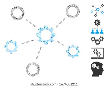Dash Mosaic based on gears relations icon. Mosaic vector gears relations is composed with randomized dash items. Bonus icons are added.