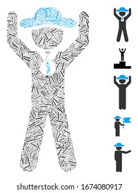 Dash Mosaic based on gentleman champion icon. Mosaic vector gentleman champion is composed with randomized dash dots. Bonus icons are added.