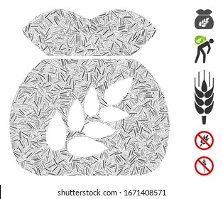 Dash Mosaic based on grain harvest sack icon. Mosaic vector grain harvest sack is designed with scattered dash items. Bonus icons are added.