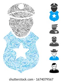 Dash Mosaic based on guard man icon. Mosaic vector guard man is designed with randomized dash items. Bonus icons are added.