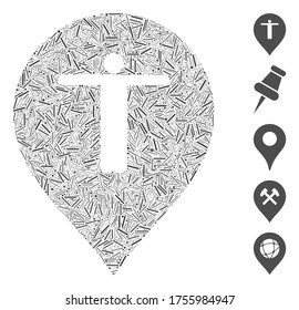 Dash Mosaic basado en el icono del marcador de invitado. El marcador de invitado de vector mosaico se crea con puntos de guión aleatorios. Se agregan iconos de bonificación.