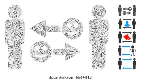 Dash Mosaic based on happy emotion exchange people icon. Mosaic vector happy emotion exchange people is created with randomized dash dots. Bonus icons are added.