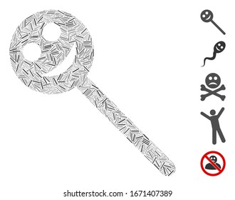 Dash Mosaic based on happy chupa chups icon. Mosaic vector happy chupa chups is composed with scattered dash items. Bonus icons are added.