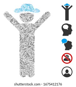 Dash Mosaic based on happy gentleman icon. Mosaic vector happy gentleman is designed with random dash items. Bonus icons are added.