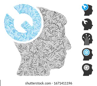 Dash Mosaic based on head surgery wrench icon. Mosaic vector head surgery wrench is designed with randomized dash dots. Bonus icons are added.
