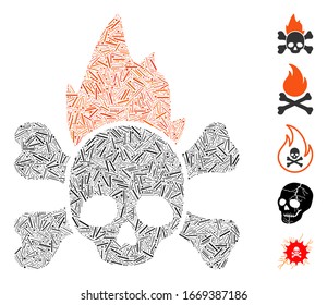 Dash Mosaic based on hellfire icon. Mosaic vector hellfire is composed with scattered dash items. Bonus icons are added.