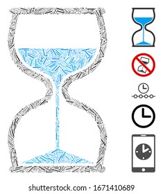 Dash Mosaik auf der Grundlage von Stundenglas Symbol. Mosaik Vektorillustration Stundenglas besteht aus randomisierten Dash-Artikeln. Bonussymbole werden hinzugefügt.