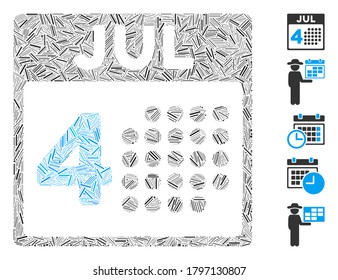 Dash Mosaic based on independence day icon. Mosaic vector independence day is created with random dash dots. Bonus icons are added.