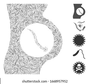 Dash Mosaic based on intestinal parasite icon. Mosaic vector intestinal parasite is composed with scattered dash dots. Bonus icons are added.