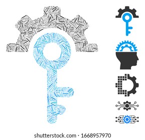 Dash Mosaic based on key options icon. Mosaic vector key options is designed with randomized dash elements. Bonus icons are added.