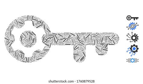 Dash Mosaic based on key options icon. Mosaic vector key options is designed with random dash elements. Bonus icons are added.