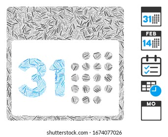 Dash Mosaic basado en el icono del mes pasado. El vector mosaico del mes pasado está diseñado con puntos de guiones dispersos. Se agregan iconos de bonificación.