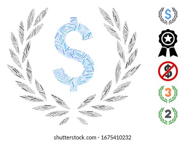 Dash Mosaic basado en el icono del emblema del banco de laurel. El emblema del banco de laurel vector mosaico está compuesto por elementos del guión dispersos. Se agregan iconos de bonificación.