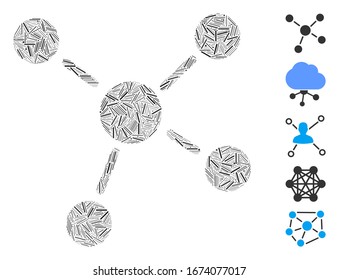Dash Mosaic basado en el icono de enlaces. Los enlaces vectoriales mosaicos están diseñados con elementos de guiones aleatorios. Se agregan iconos de bonificación.