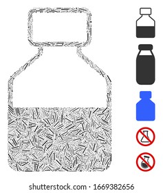 Dash Mosaic based on liquid bottle icon. Mosaic vector liquid bottle is created with randomized dash elements. Bonus icons are added.