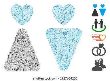 Dash Mosaic based on lovers icon. Mosaic vector lovers is formed with randomized dash elements. Bonus icons are added.