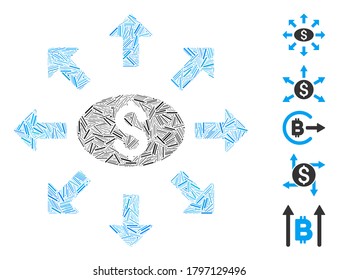 Dash Mosaic based on mass cashout icon. Mosaic vector mass cashout is composed with random dash elements. Bonus icons are added.