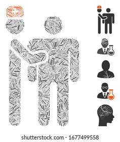 Dash Mosaic based on medical test icon. Mosaic vector medical test is formed with random dash items. Bonus icons are added.