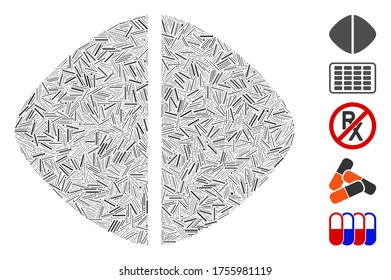 Dash Mosaic based on medical tablet icon. Mosaic vector medical tablet is formed with randomized dash spots. Bonus icons are added.