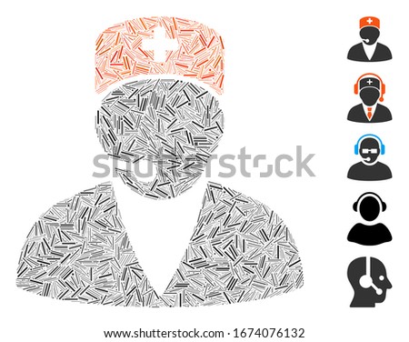 Dash Mosaic based on medical operator icon. Mosaic vector medical operator is designed with random dash dots. Bonus icons are added.