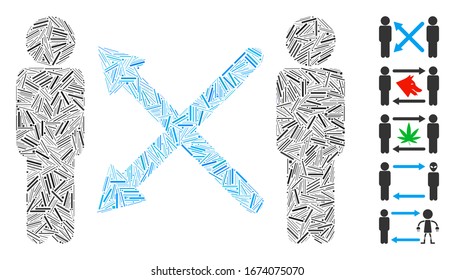 Dash Mosaic based on men exchange arrows icon. Mosaic vector men exchange arrows is formed with scattered dash dots. Bonus icons are added.