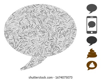 Dash Mosaic based on message balloon icon. Mosaic vector message balloon is created with scattered dash items. Bonus icons are added.