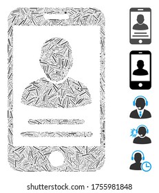 Dash Mosaic based on mobile account icon. Mosaic vector mobile account is designed with scattered dash spots. Bonus icons are added.