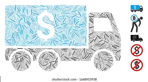 Dash Mosaic based on money delivery icon. Mosaic vector money delivery is formed with random dash items. Bonus icons are added.